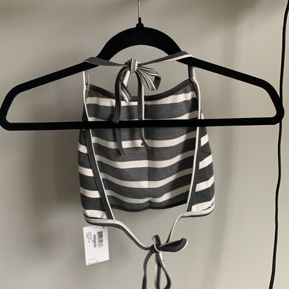 🔥🔥🔥American Apparel Ponte Halter Crop Top in Grey and White Stripe - One Size - Picture 2 of 4